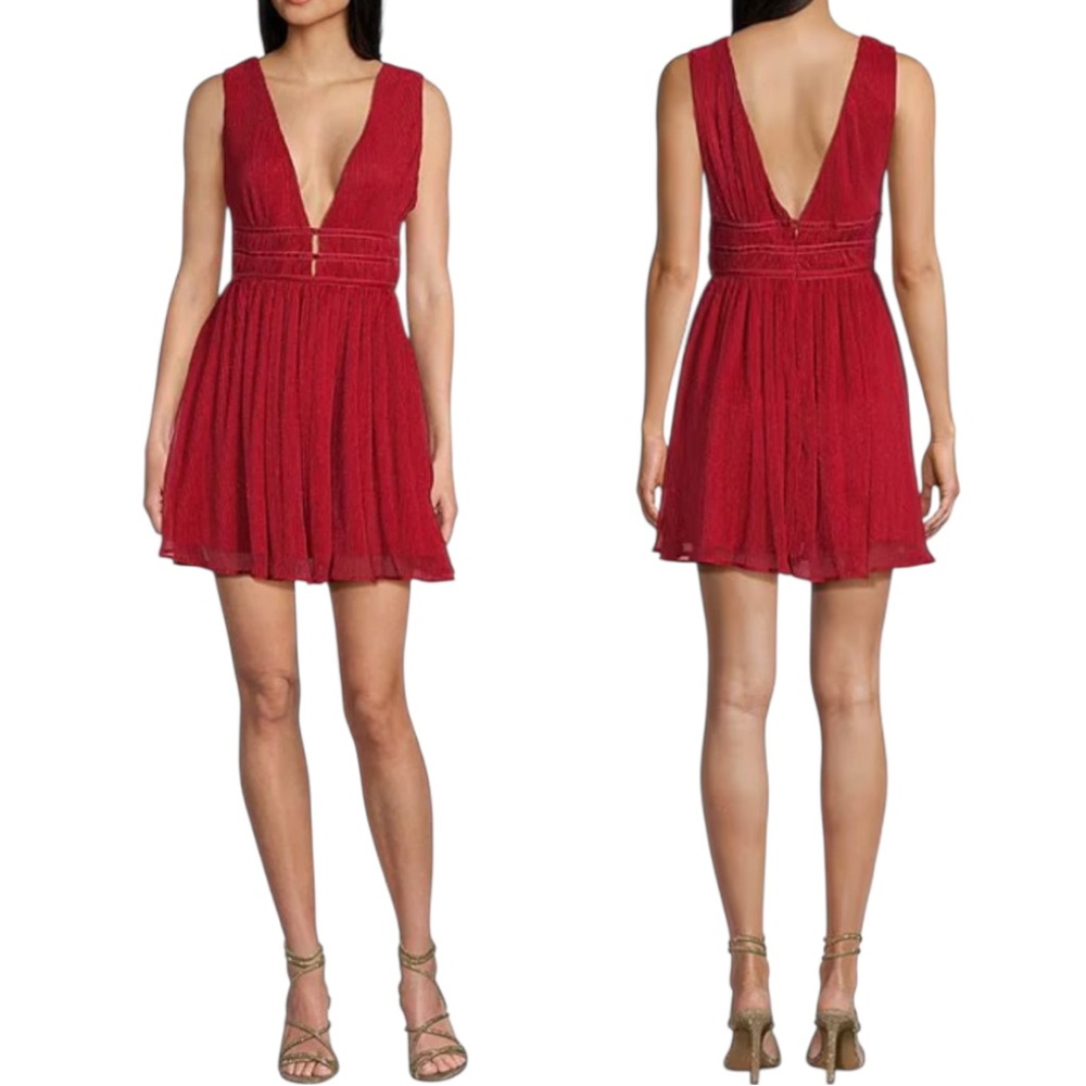 Lulu's Chic Metallic Red Deep V Mini Dress, Size Small